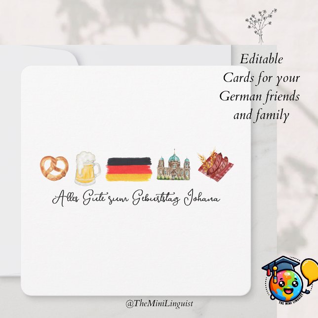 Carte d'anniversaire allemande joyeuse, Alles Gute (Créateur téléchargé)