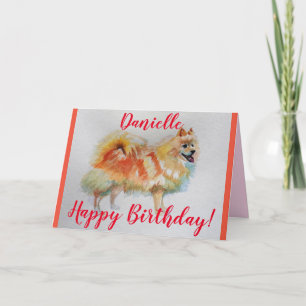 Carte d'anniversaire allemande Spitz Dog Watercolo