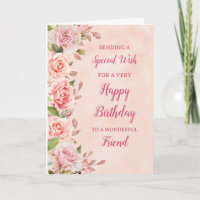 Carte d'anniversaire amie fleurs roses