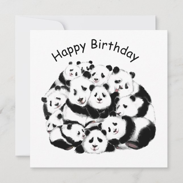 Carte d'anniversaire amusant Famille Panda - Peint (Devant)