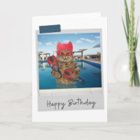 Carte d'anniversaire amusante pour le chat nageur