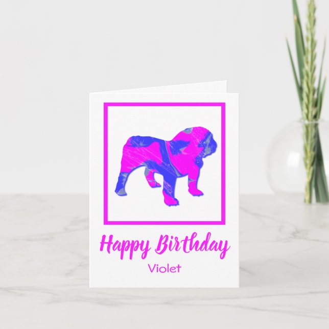 Carte d'anniversaire anglaise de Bulldog Pink Dog  (Devant)