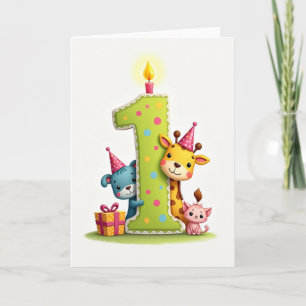 Carte d'anniversaire animal pour le premier annive