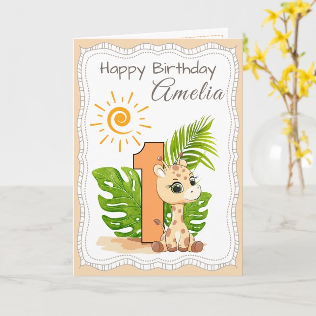 Carte d'anniversaire Animaux Aquarelle 1 an (Fleur jaune)