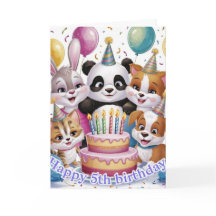 Carte d'anniversaire Animaux de Fête Mignons 5 ans