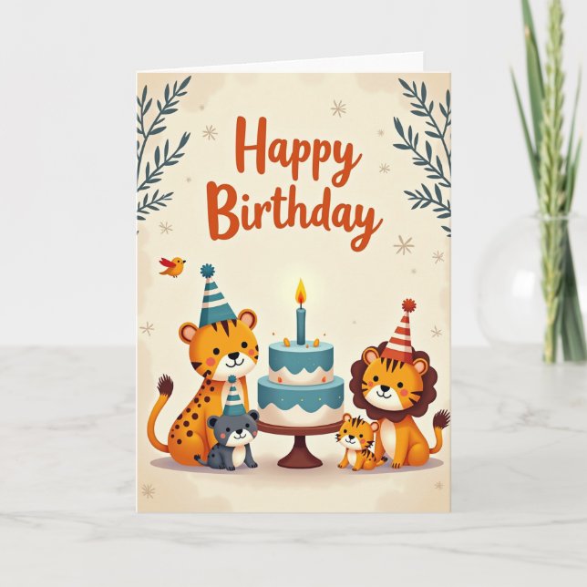 Carte d'anniversaire Animaux de la Forêt Fantaisis (Devant)