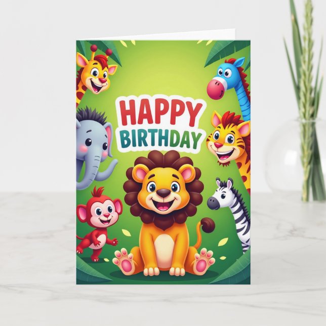 Carte d'anniversaire Animaux de Safari Joyeux (Devant)