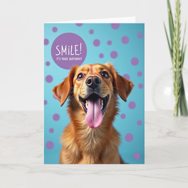 Carte d'anniversaire aqua pour chien joyeux (Devant)