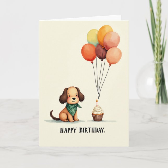 Carte d'anniversaire aquarelle Chien Gentil (Devant)