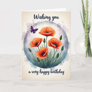 Carte d'anniversaire aquarelle Coquelicot
