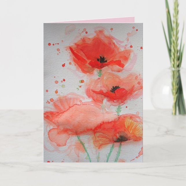 Carte d'anniversaire aquarelle Coquelicots Rouge v (Devant)