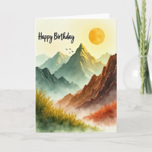 Carte d'anniversaire aquarelle de montagne