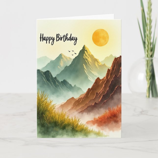 Carte d'anniversaire aquarelle de montagne (Devant)