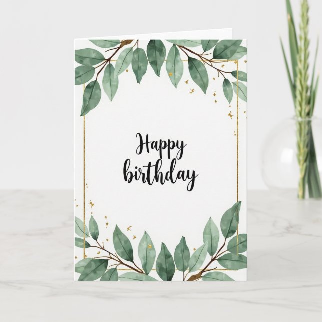 Carte d'anniversaire aquarelle feuillue (Devant)