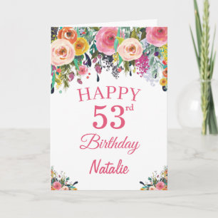 Carte d'anniversaire aquarelle florale fleurs rose