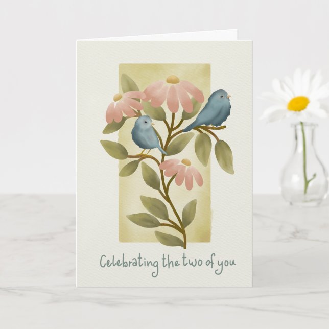 Carte d'anniversaire Aquarelle Oiseaux bleus et Fl (Petite plante)