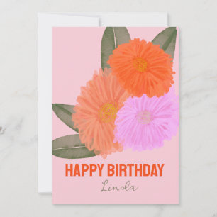 Carte d'anniversaire aquarelle orange rose colorée