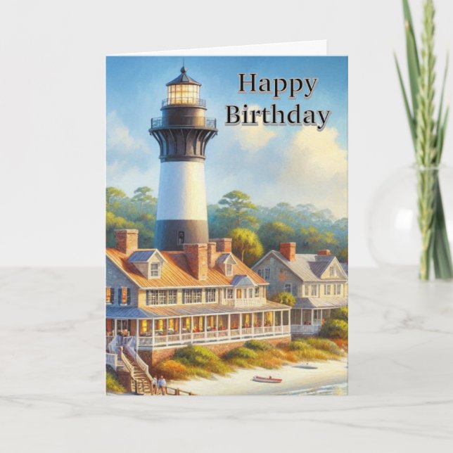 Carte d'anniversaire aquarelle phare  (Devant)