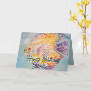 Carte d'anniversaire aquarelle Poisson couleur arc