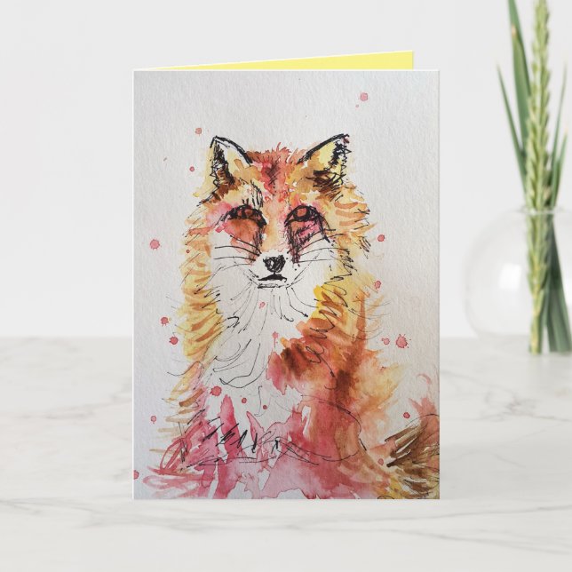 Carte d'anniversaire aquarelle renard rouge mignon (Devant)