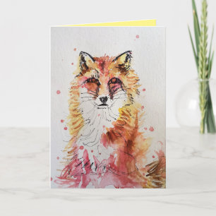 Carte d'anniversaire aquarelle renard rouge mignon
