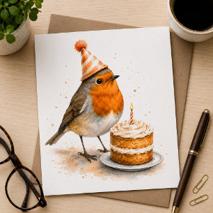 Carte d'anniversaire Aquarelle Rouge-Gorge