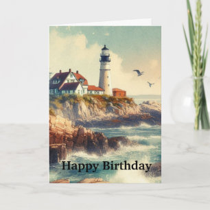 Carte d'anniversaire aquarelle vintage phare 
