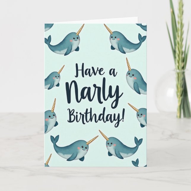 Carte d'anniversaire aquatique à cornes (Devant)