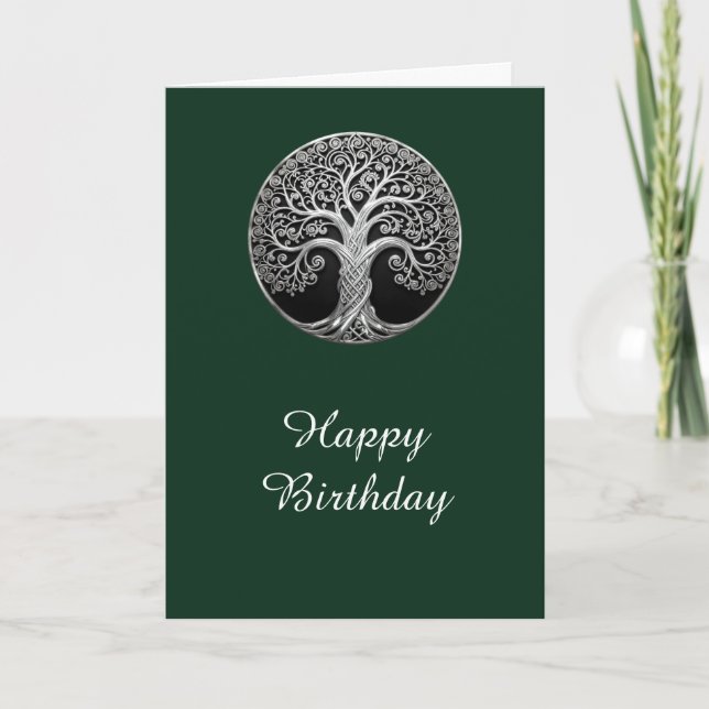 Carte d'anniversaire Arbre de Vie Celtique Vert Fo (Devant)
