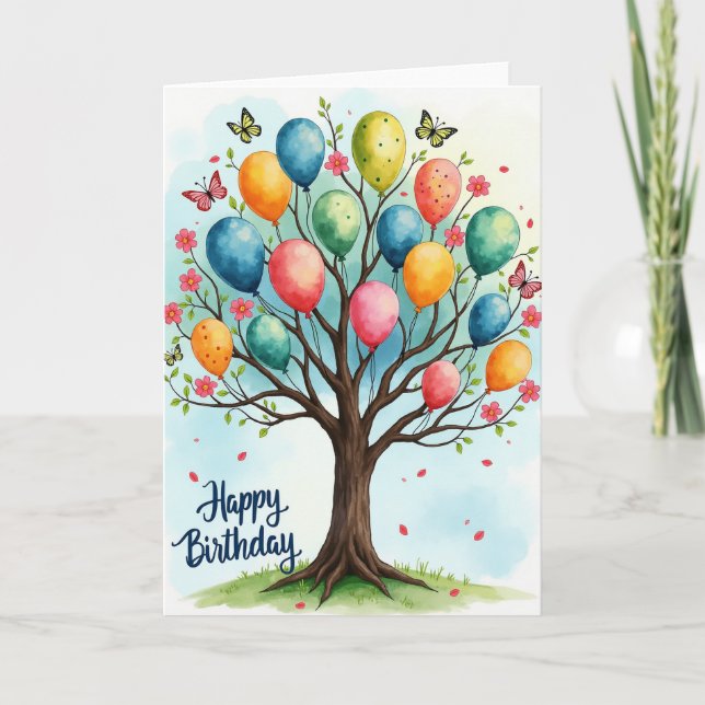 Carte d'anniversaire Arbre Papillon (Devant)