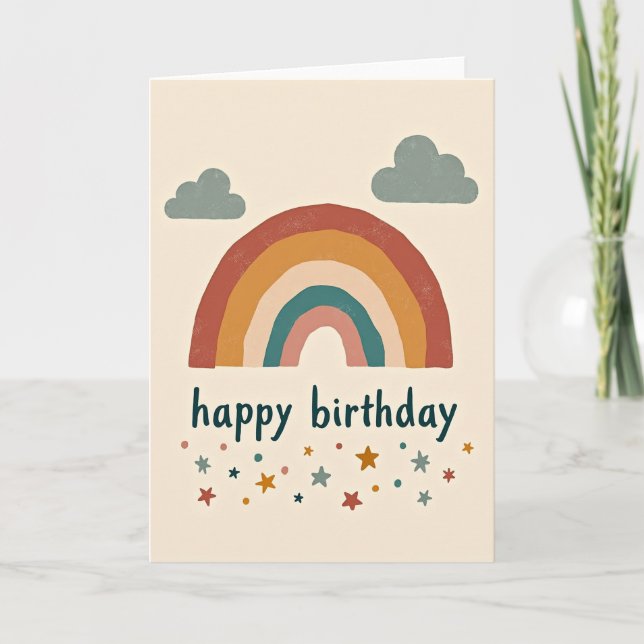 Carte d'anniversaire Arc-en-ciel Douce et Muted (Devant)