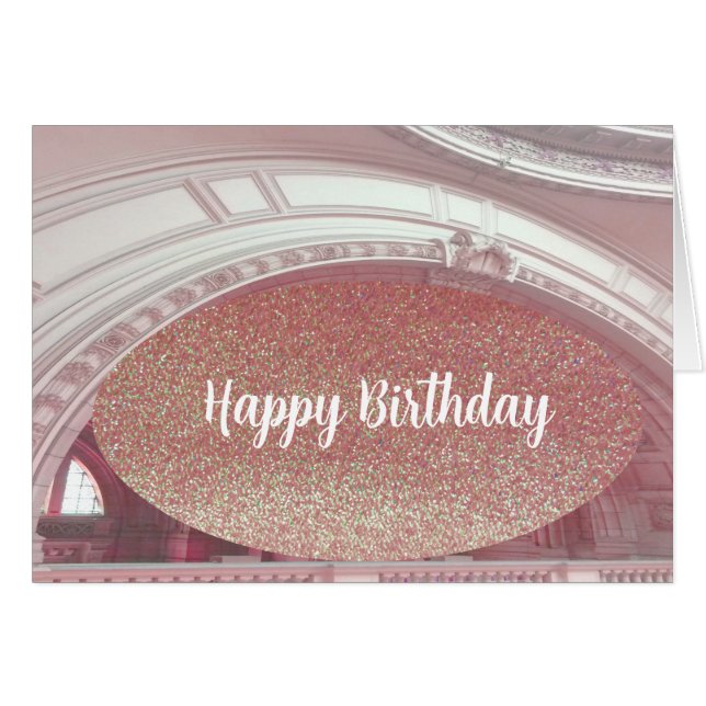 Carte d'anniversaire architecturale à paillettes f (Devant horizontal)