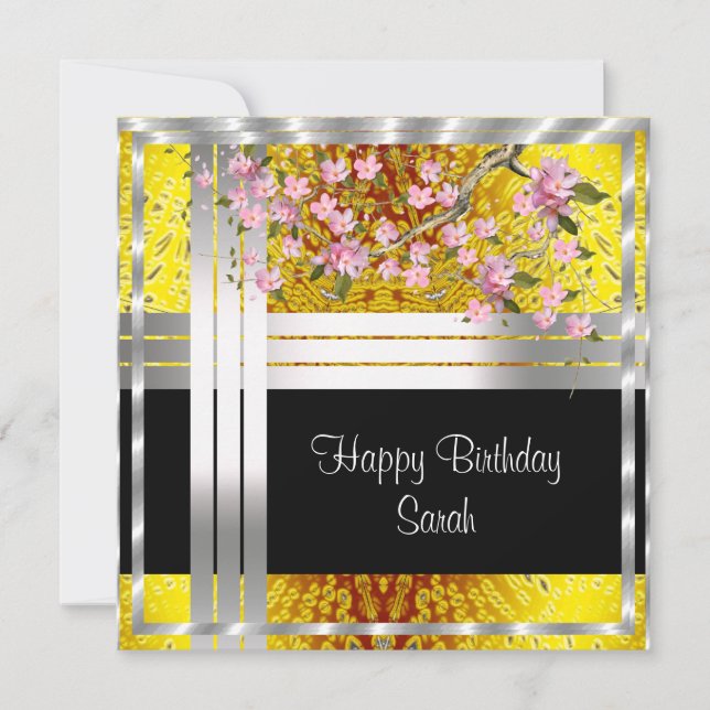 Carte d'anniversaire argent doré florale (Devant)