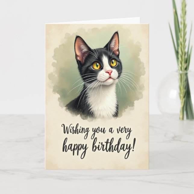 Carte d'anniversaire artistique pour chat (Devant)