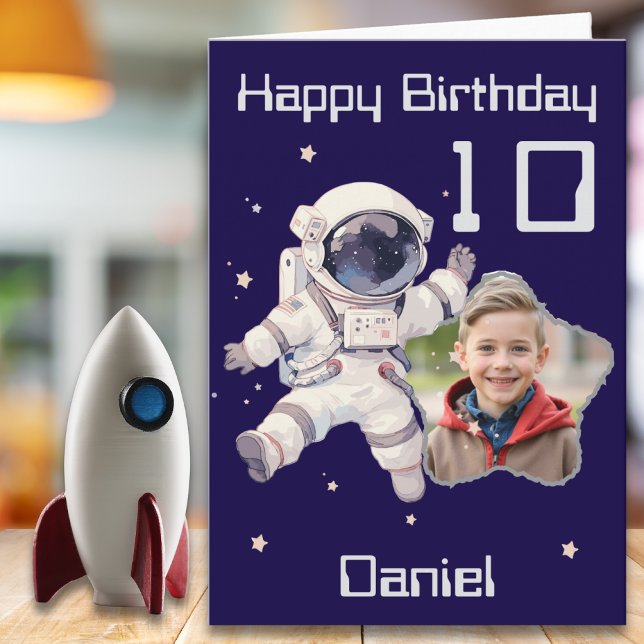 Carte d'anniversaire Astronaute 10 ans avec une ph (Créateur téléchargé)