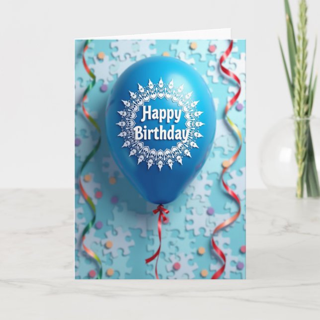 Carte d'anniversaire au ballon céruléen (Devant)