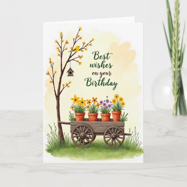 Carte d'anniversaire au chariot floral (Devant)