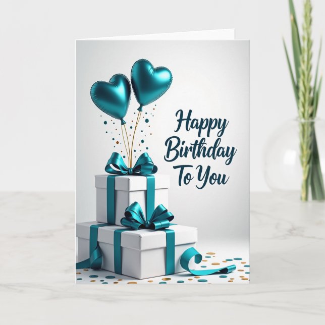 Carte d'anniversaire au cœur de sarcelle (Devant)