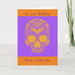 Carte d'anniversaire au crâne floral orange