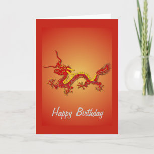 Carte d'anniversaire au dragon rouge et or chinois