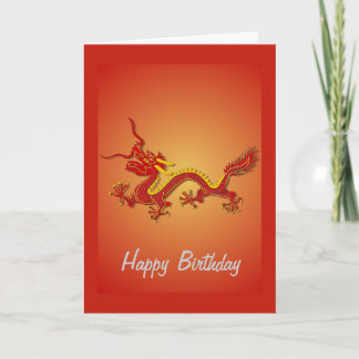 Carte d'anniversaire au dragon rouge et or chinois