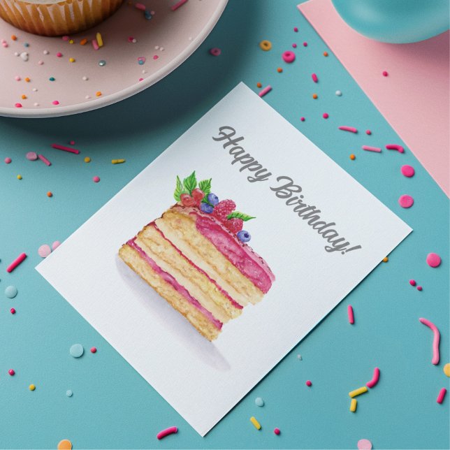 Carte d'anniversaire au gâteau framboise aquarelle (Créateur téléchargé)