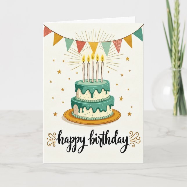 Carte d'anniversaire au glaçage sarcelle (Devant)