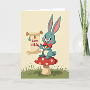 Carte d'anniversaire au lapin sarcelle