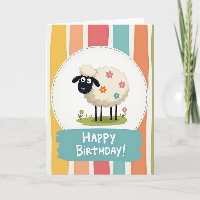Carte d'anniversaire au mouton floral (Devant)