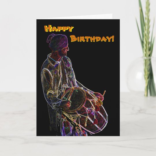 Carte D Anniversaire Au Neon De Batteur De Dhol De Zazzle Fr