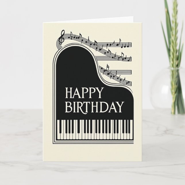 Carte d'anniversaire au piano joyeuse (Devant)