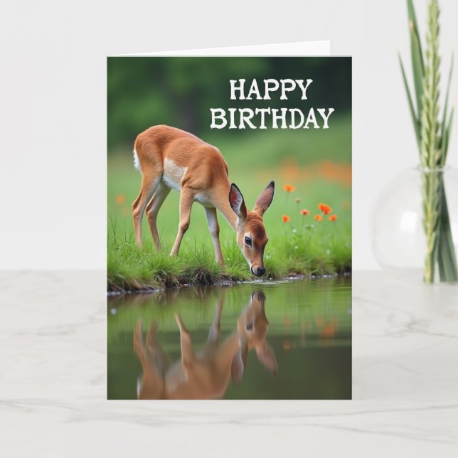 Carte d'anniversaire au reflet du faon (Devant)