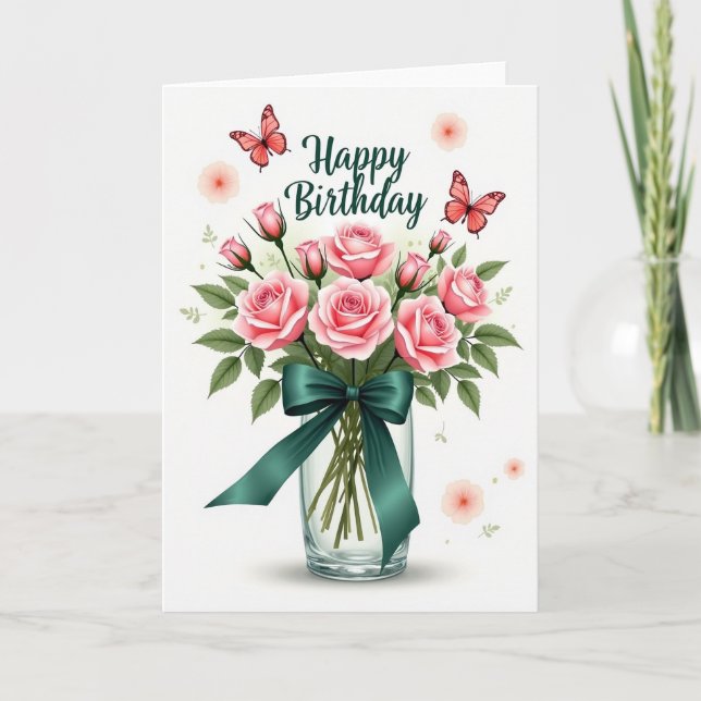 Carte d'anniversaire au ruban sarcelle (Devant)
