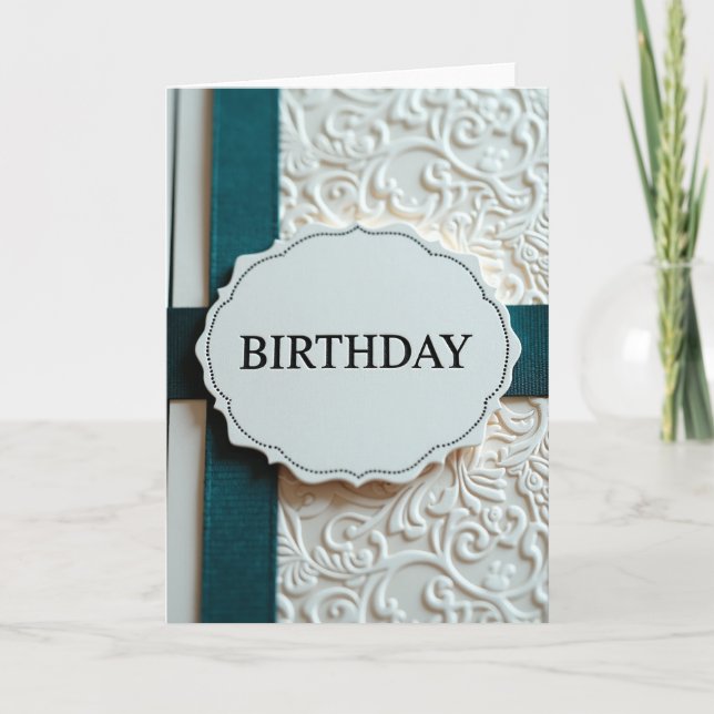 Carte d'anniversaire au ruban sarcelle élégant (Devant)